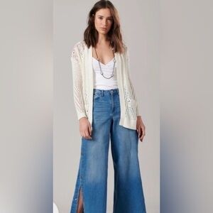 NWT Anne Fontaine Viana White Tunic Length Crochet Cardigan -Delicate Lace M